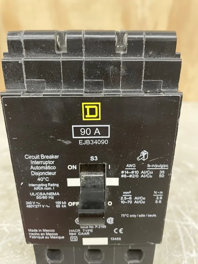 Автоматический выключатель Square D EJB34090 3 Pole 90 amp 480v Circuit breaker 