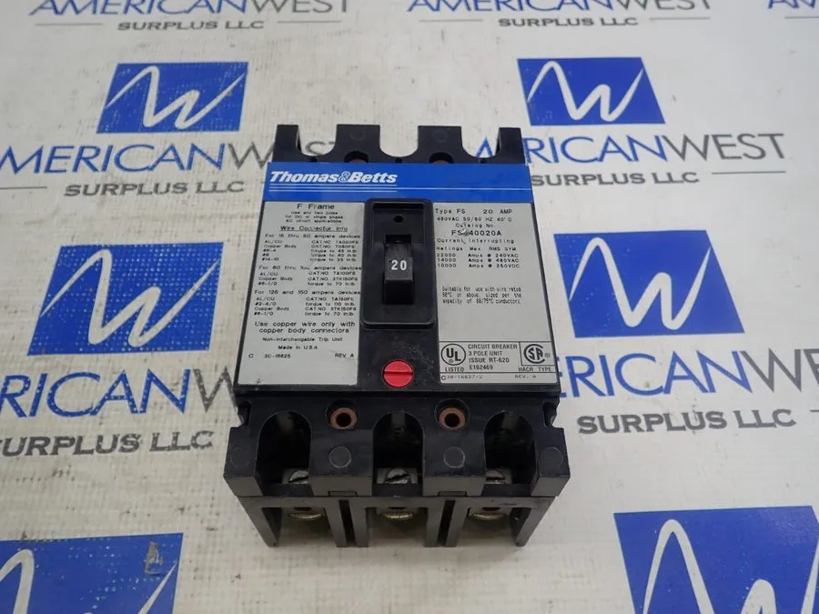 Автоматический выключатель Eaton Cutler Hammer FS340020A 20 Amp 3 Pole 480V FS C