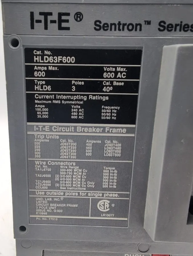 Автоматический выключатель Siemens HLD63B450 / HLD63F600 Sentron Series 450A 600 — фото лота 2