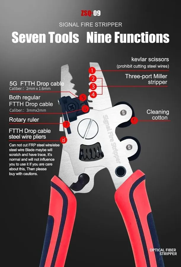 Стриппер Signal Fire ZSQ-09 9 in 1 Optical Fiber Stripper Optic Fiber Stripper S — фото лота 2