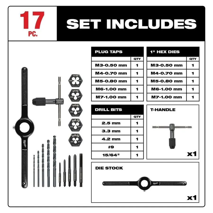 Режущий инструмент Milwaukee 49-22-5601 Metric Tap and Die Set