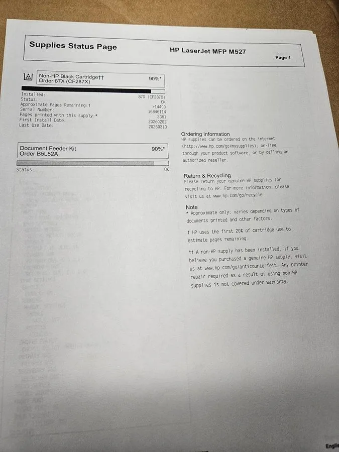 Лазерный принтер HP LASERJET M527DN MFP LASER PRINTER F2A77A Copy Fax Scan 45PPM