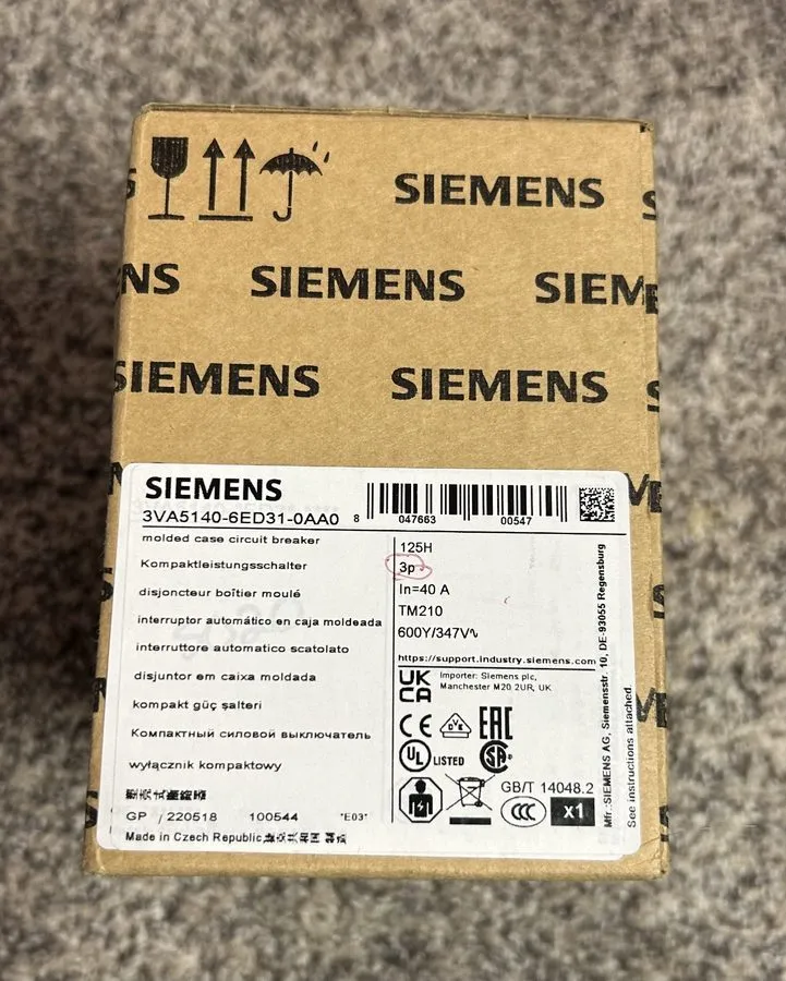 Автоматический выключатель SIEMENS 3VA5140-6ED31-0AA0 CIRCUIT BREAKER, 3P 40A 48