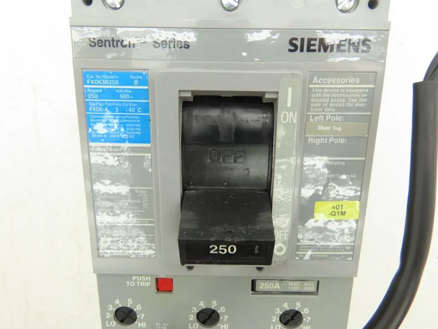 Автоматический выключатель Siemens Sentron FXD63B250 Ser FXD6-A 250 Amp 600 VAC 