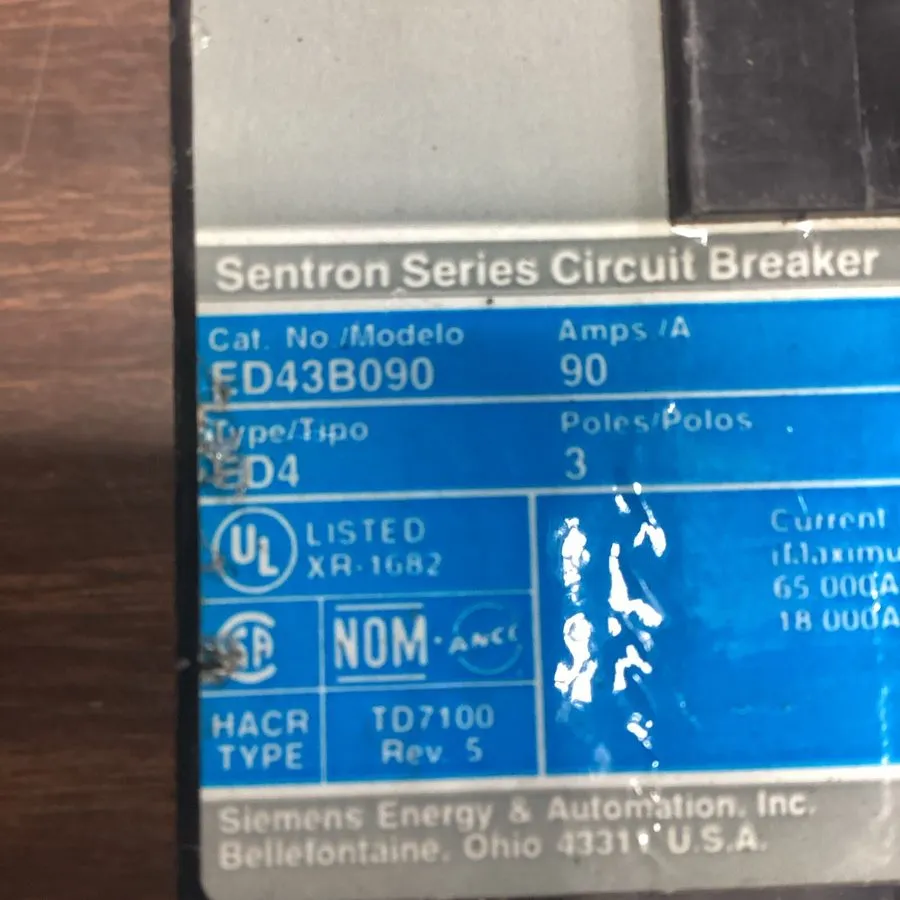 Автоматический выключатель Siemens ED43B090 480V Circuit Breaker F87