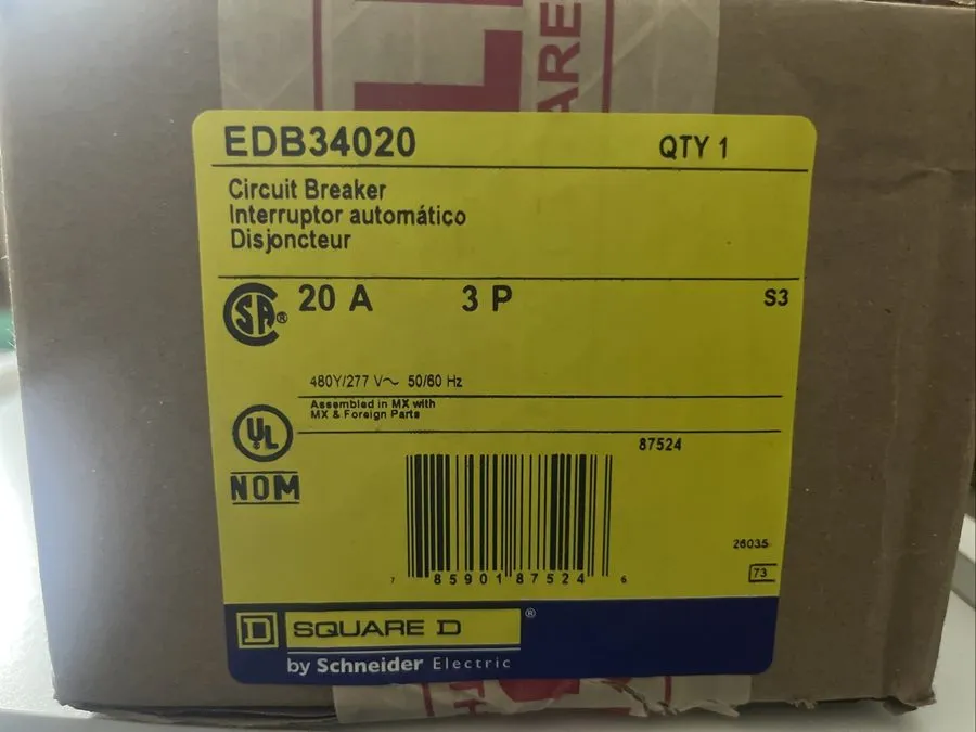 Автоматический выключатель Square D EGB EGB34020LC 3 Pole 20 Amp 480v Circuit Br