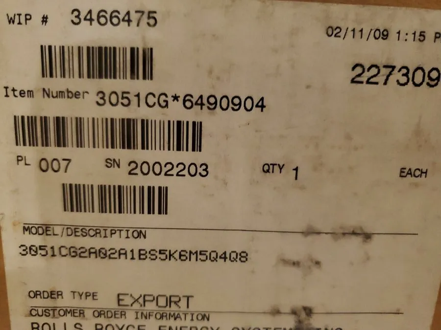 Датчик давления Rosemount 3051 Smart Pressure Transmitter. Model 3051CG5A02A1AS5 — фото лота 1