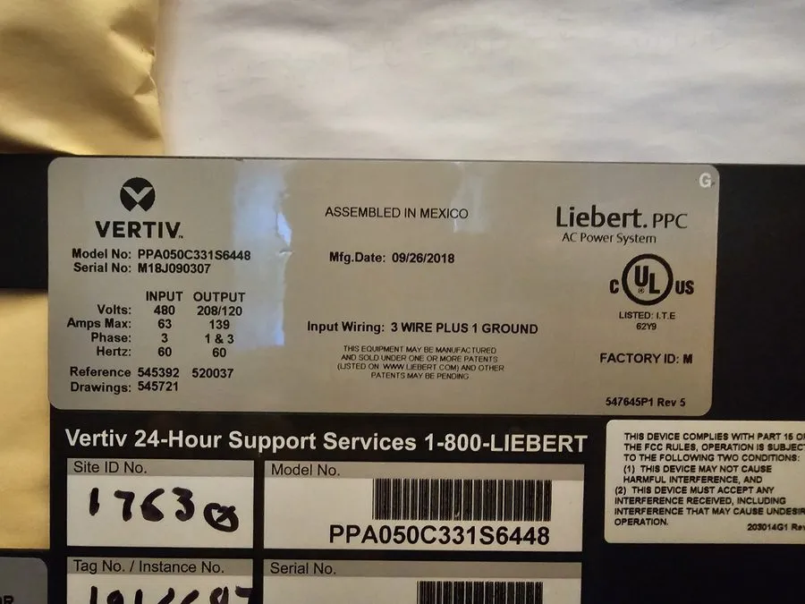 ИБП Liebert PPA050C331S6448 480V 3P power Distribution Unit 208/120 — фото лота 2