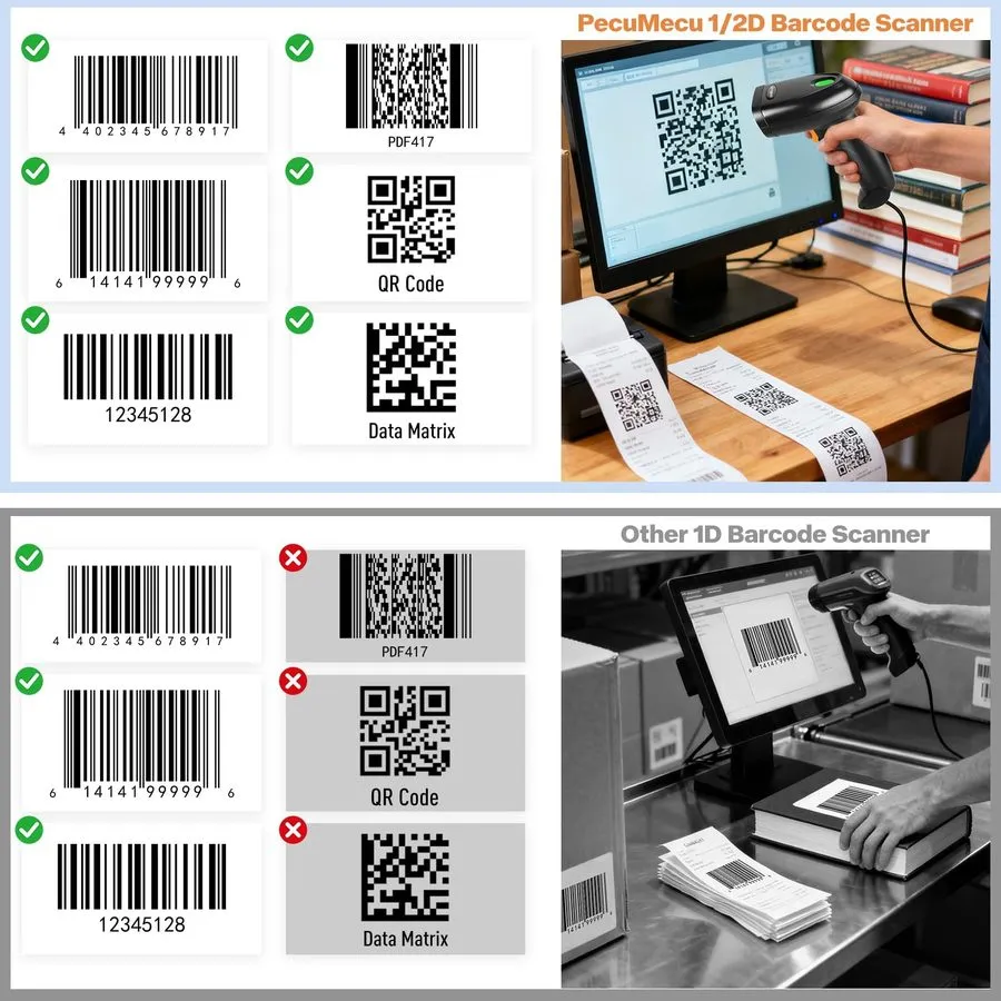 Сканер штрих-кода EYH2 Handheld USB 2D Barcode Scanner, Wired Automatic QR Code 
