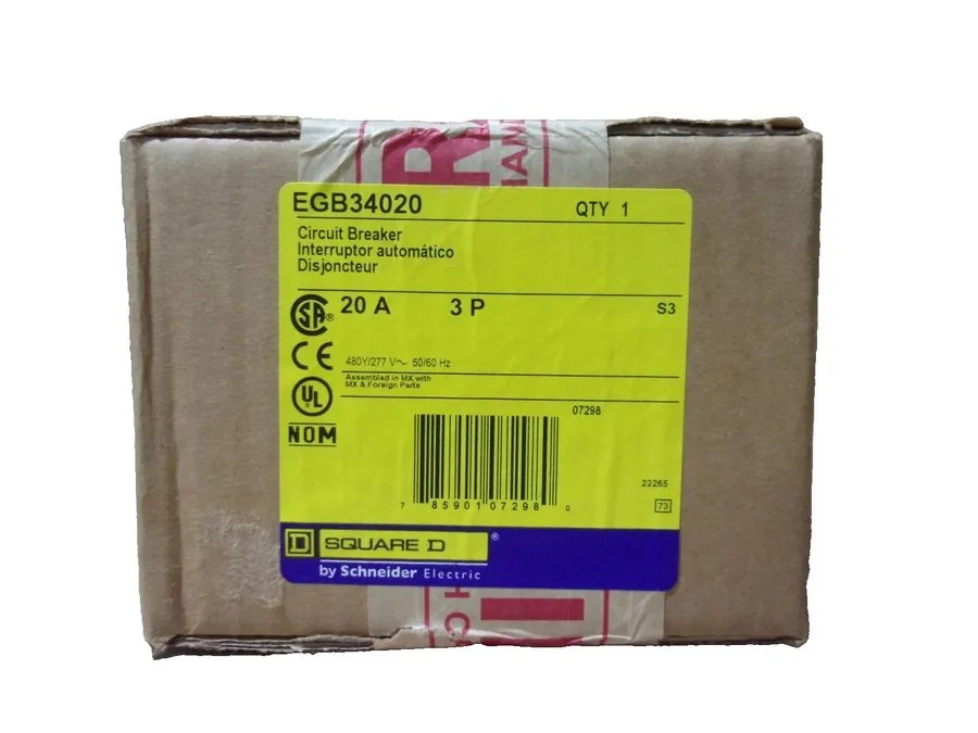Автоматический выключатель Square D EGB EGB34020LC 3 Pole 20 Amp 480v Circuit Br — фото лота 1