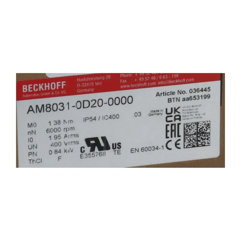 Серводвигатель Beckhoff AM8031-0D20-0000 NFP