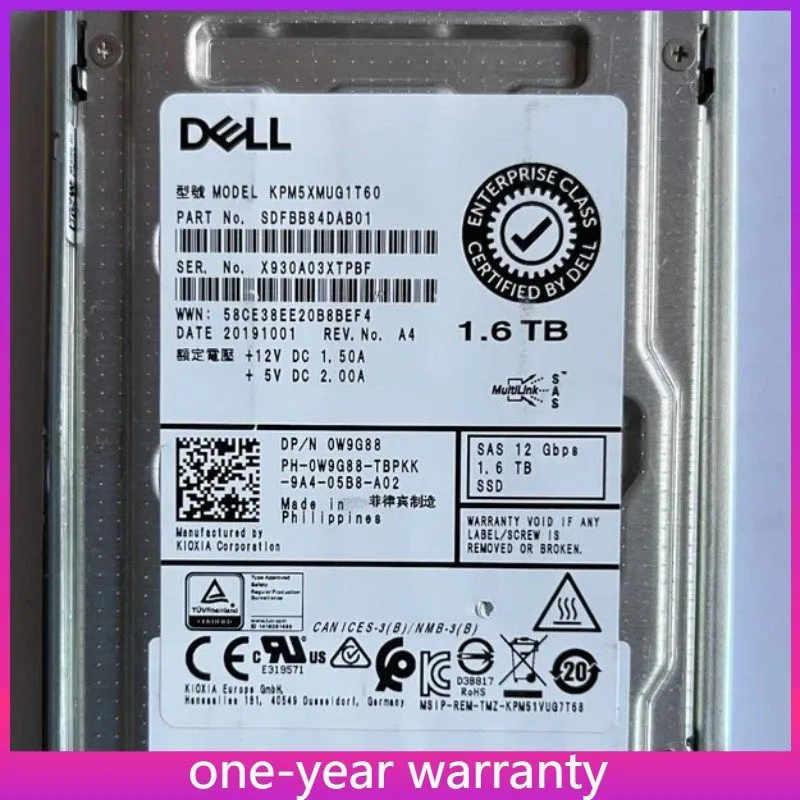 SSD-накопитель Dell D7KJJ 1.6TB SAS 12Gbps SSD Write Intensive WI 2.5 Inch Kioxi