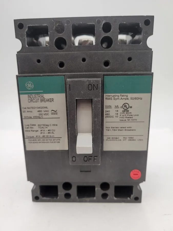 Автоматический выключатель GENERAL ELECTRIC TED134020WL 3 POLE 20 AMP 480v CIRCU