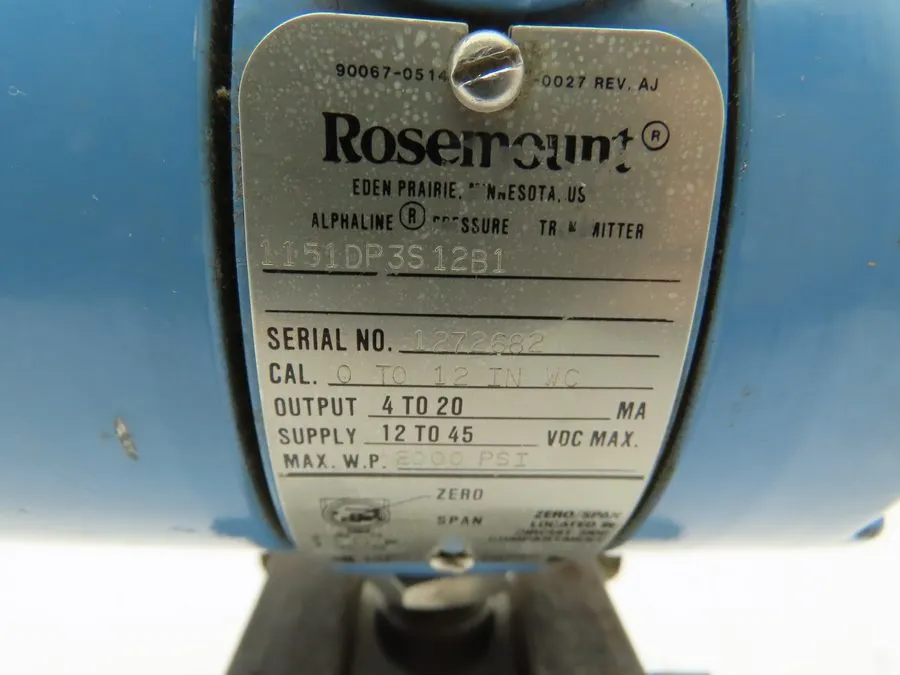 Датчик давления ROSEMOUNT,1151DP3S12B1,PRESSURE TRANSMITTER 2000PSI 4-20MA 0 TO