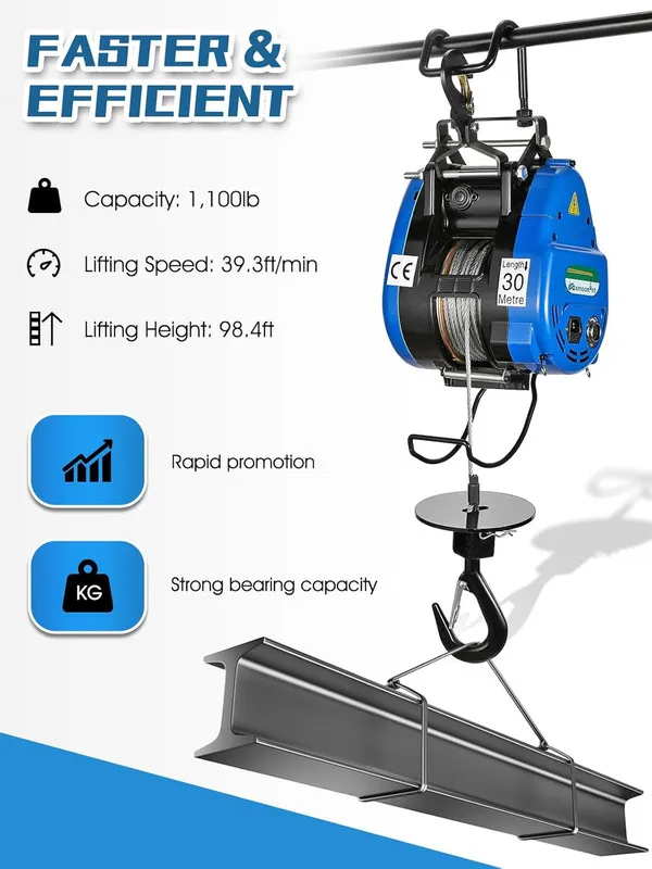 Таль 1100Lb Electric Hoist with Wireless Control & Safety Limit 12M/Min Lift — фото лота 2