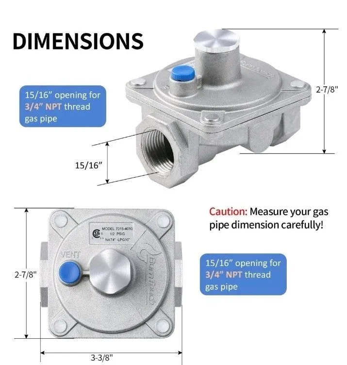 Трубопроводная арматура BurnTouch Gas Regulator 7015-4010 1/2 PSIG 3/4" NPT Natu