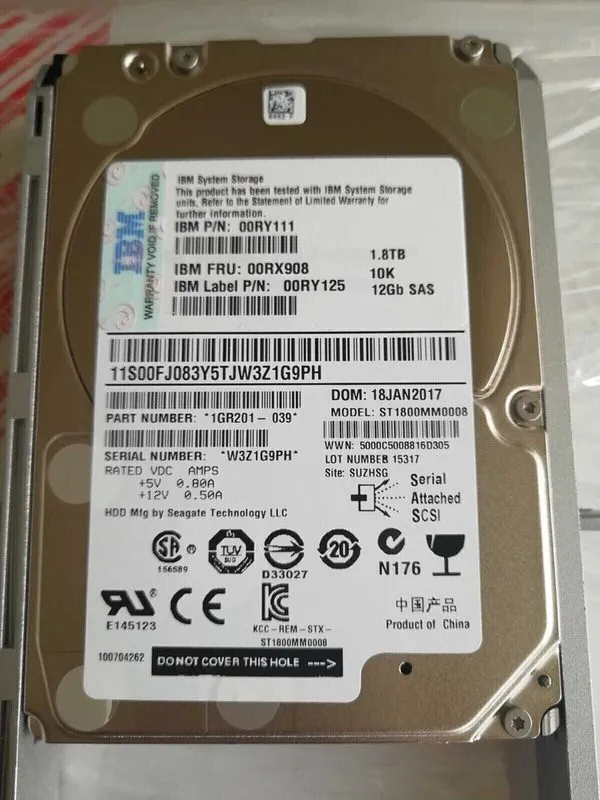 Жёсткий диск IBM 00RY125 12G 00RY111 1.8TB 00RX908 10K 2.5" SAS V7000 Gen2 HARD  — фото лота 2
