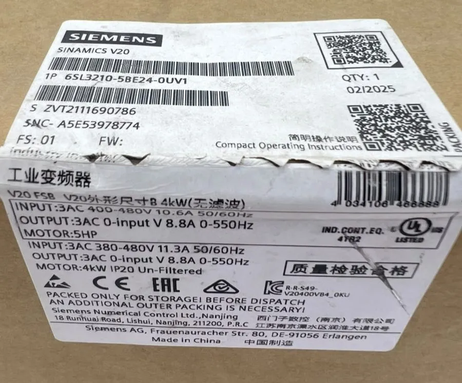 Частотный преобразователь Siemens Sinamics V20 Drive 380/480V 4 kW 5 hp 6SL3210-