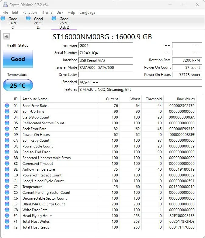 Жёсткий диск Seagate EXOS X16 ST16000NM003G 16TB 256MB 7200rpm 3.5" SATA 6Gb/s E