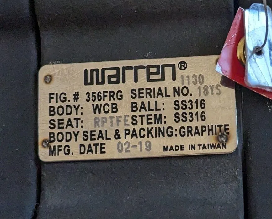 Клапан Warren Ball Valve 1” 356FRG Stainless Ball & Stem Graphite Body 2000 WOG