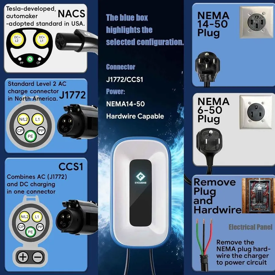 Аккумулятор Level 2 EV Charger 50Amp J1772, NEMA 14-50/Hardwire 240V Charging St — фото лота 2