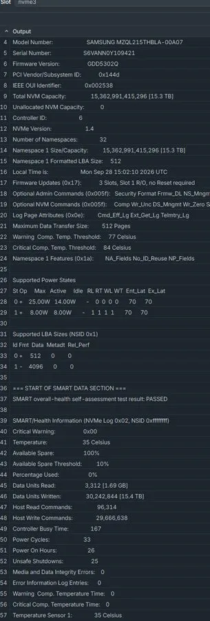 SSD-накопитель Samsung PM9A3 15.36TB Nvme 2.5inch U.2 SSD MZ-QL215T0 15TB 100% g