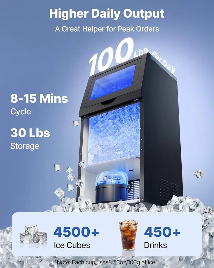 Льдогенератор Commercial Ice Maker Machine,100lbs/24H Stainless Steel Ice Machin
