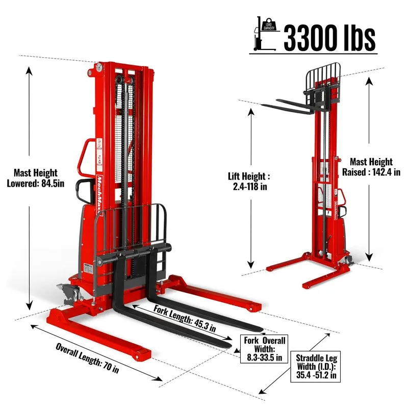 Оборудование MechMaxx 3300lbs Semi-Electric Straddle Stacker,118" Max Lift Heigh — фото лота 1