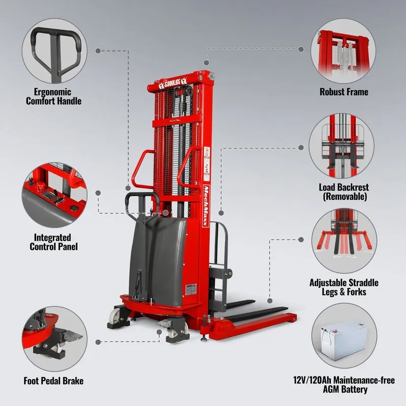 Оборудование MechMaxx 3300lbs Semi-Electric Straddle Stacker,118" Max Lift Heigh — фото лота 2