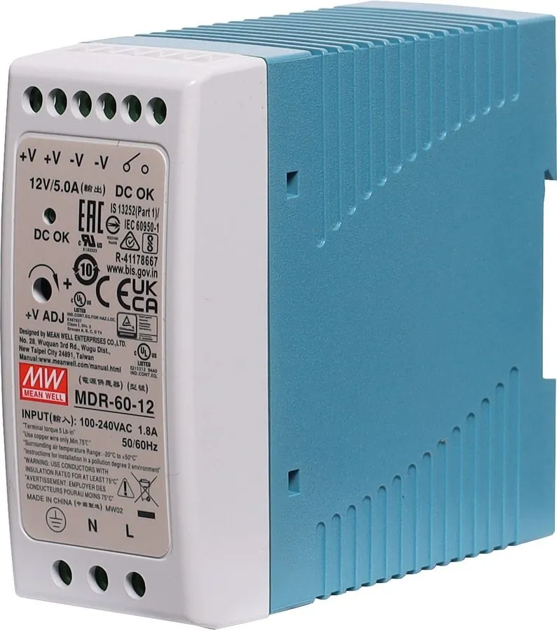 Блок питания Mean Well MDR-60-12 60W 12VDC 5A DIN Rail Switchmode Power Supply — фото лота 1