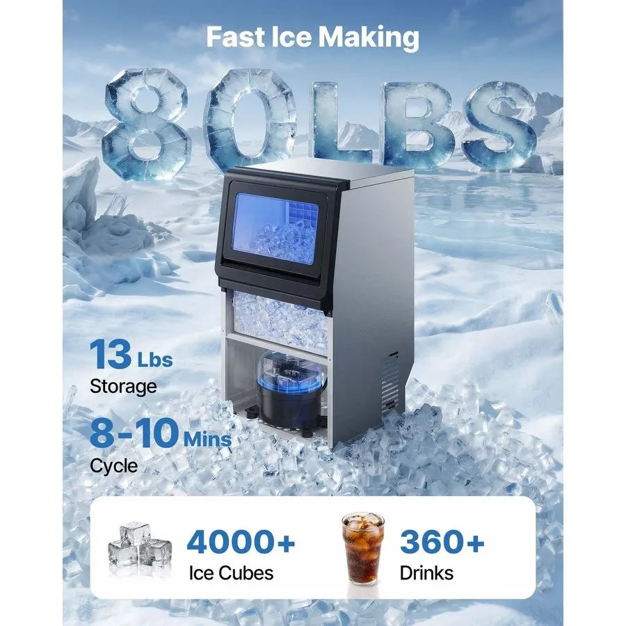 Льдогенератор VEVOR Commercial Ice Maker 100 lbs/24h Ice Machine 16-30 lbs Stora