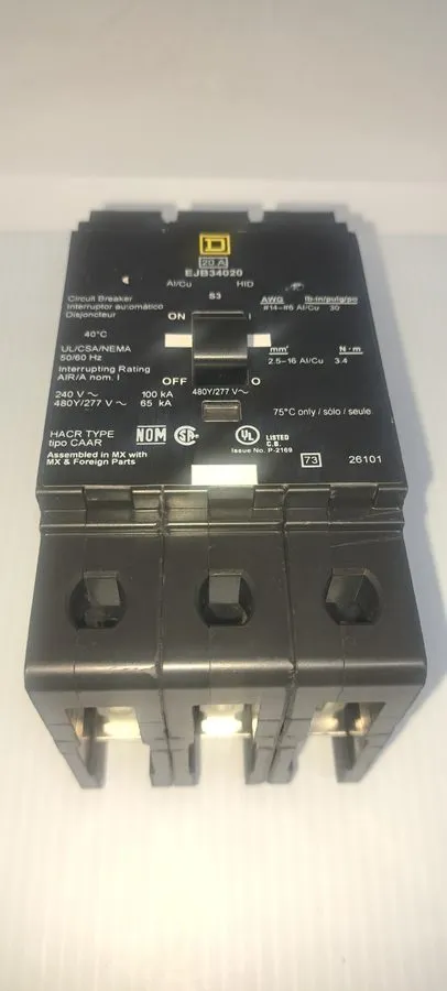 Автоматический выключатель Square D EJB34020 3pole 20amp 480v circuit breaker ty
