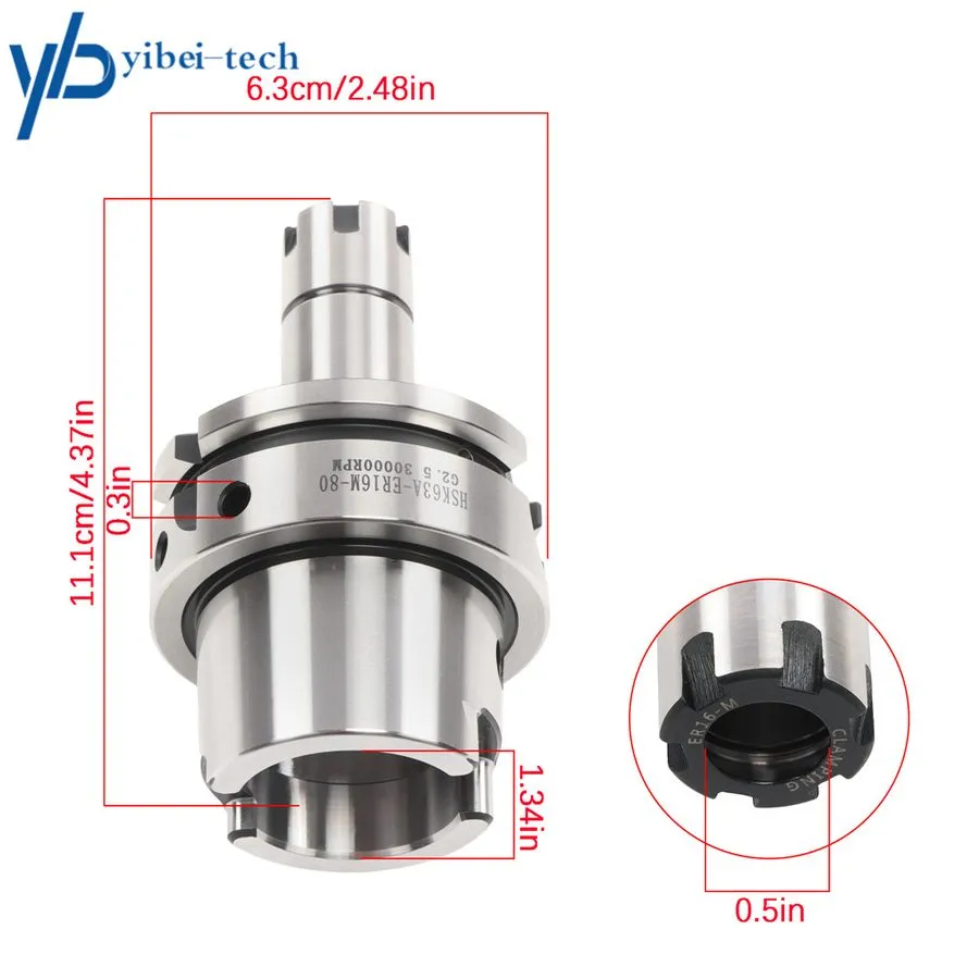 Режущий инструмент HSK63A-ER16-80 Collet Chuck Set 3.25" G2.5 24000rpm High Spee