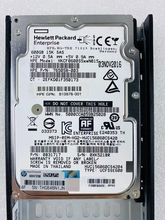 Жёсткий диск HPE K2P98B 810765-001 600GB 15K RPM 12Gb SAS 2.5" SFF 3PAR StoreSer