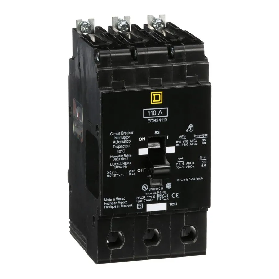 Автоматический выключатель EDB34110 Square D 110 Amp 480V 3 Pole 18kA@480V Bolt
