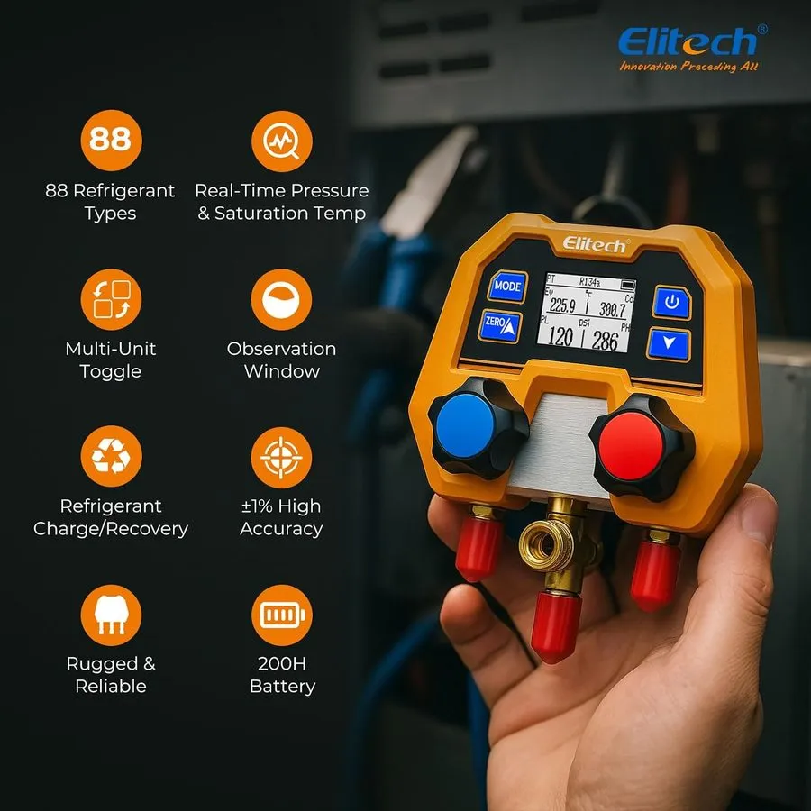 Манометрический коллектор HVAC Digital Manifold Gauge Set DMG-2SE with Hoses & R