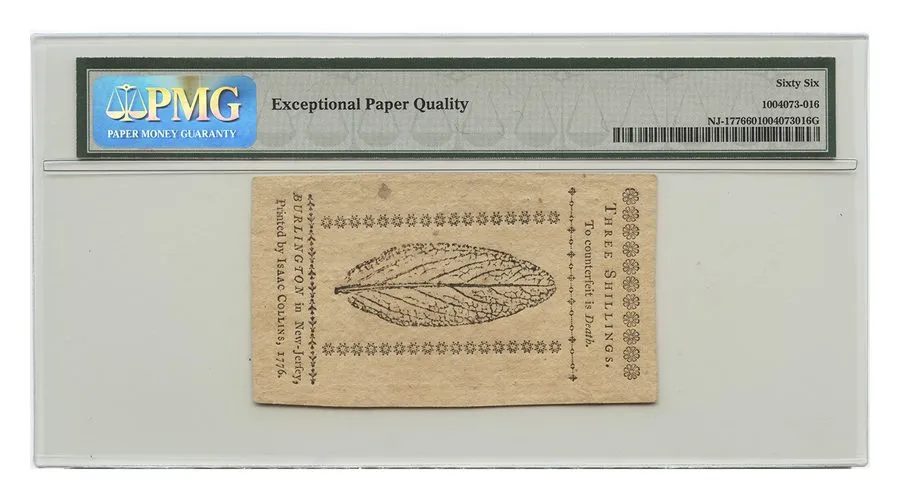 Лабораторный прибор FR. NJ-177 March 25, 1776 3S Jersey Colonial Currency PMG Ge