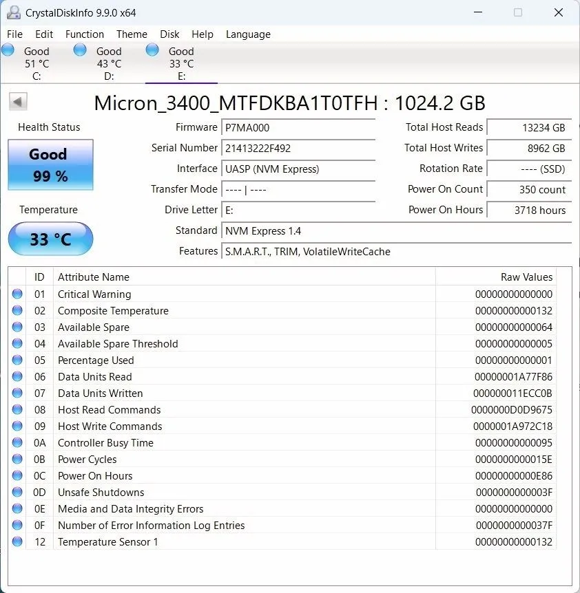 SSD-накопитель Micron 3400 1TB M.2 NVMe 2280 Gen4x4 SSD MTFDKBA1T0TFH