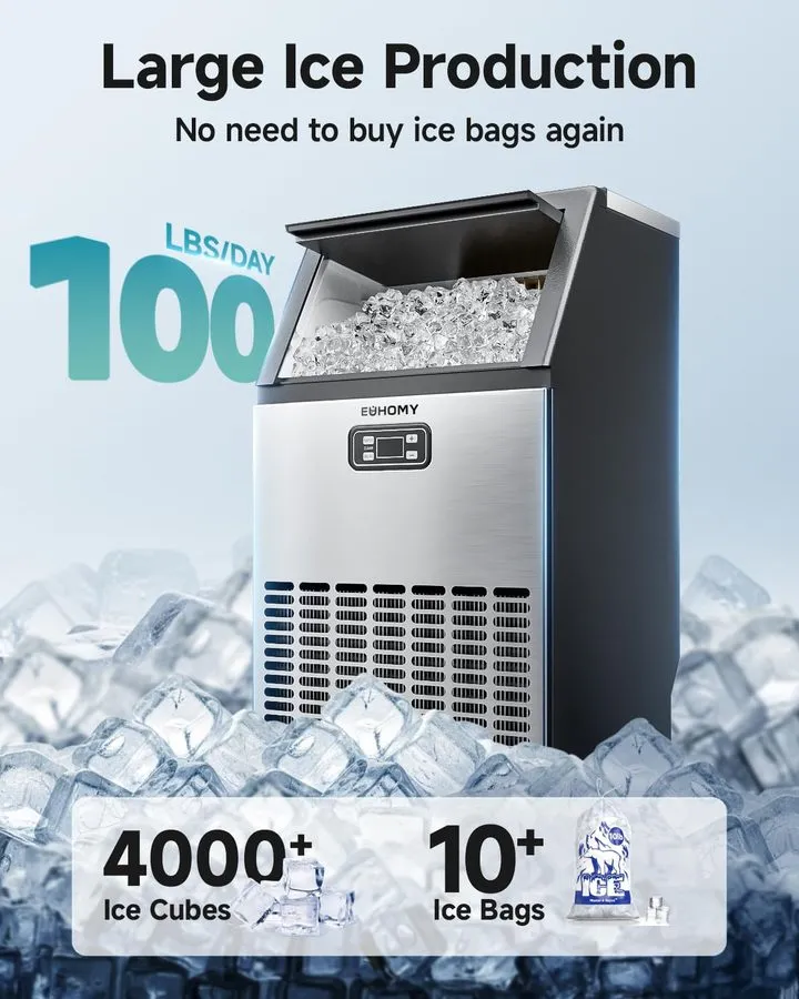 Льдогенератор Commercial Ice Maker Machine,100lbs/24H Stainless Steel Ice Machin