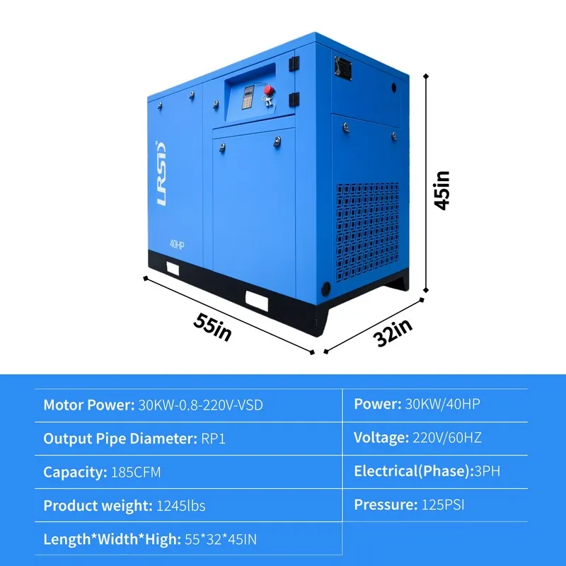Компрессор 40HP VFD Rotary Screw Air Compressor 3 Ph 185CFM @ 125PSI 480V Indust