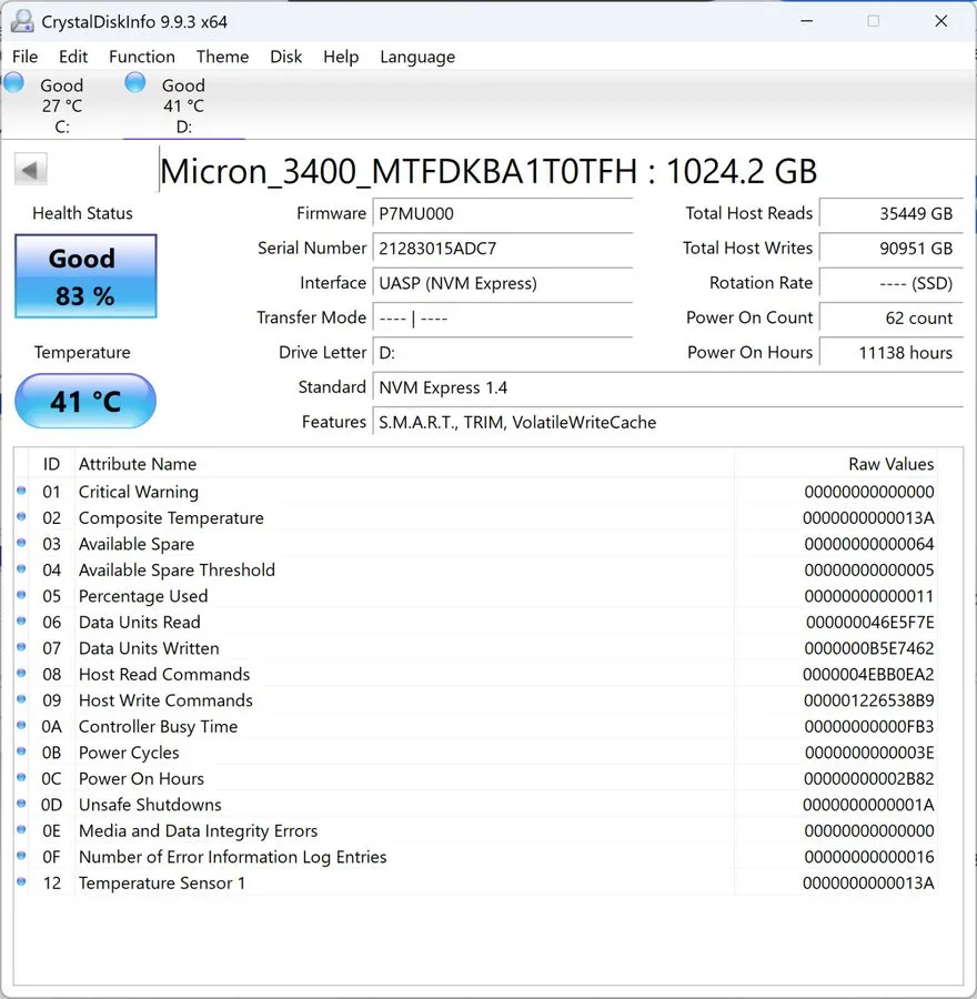SSD-накопитель Micron 3400 1TB M.2 NVMe 2280 Gen4x4 SSD MTFDKBA1T0TFH