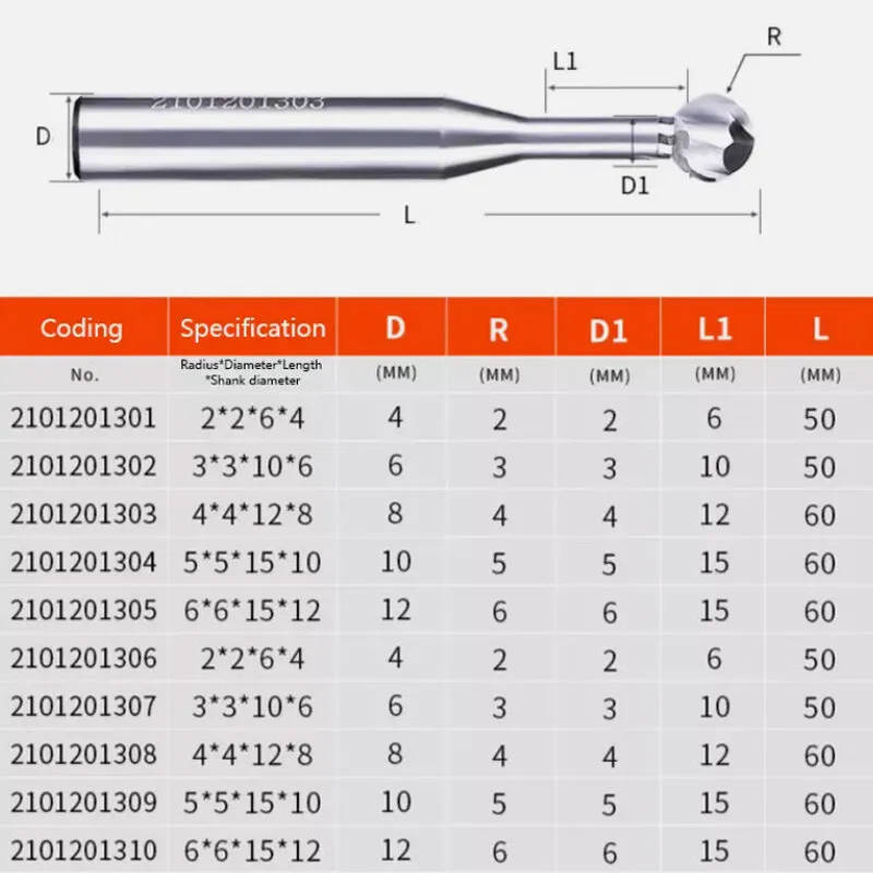 Режущий инструмент R2mm-R7mm Nano Coated Solid Carbide Ball Nose End Mill Lollip