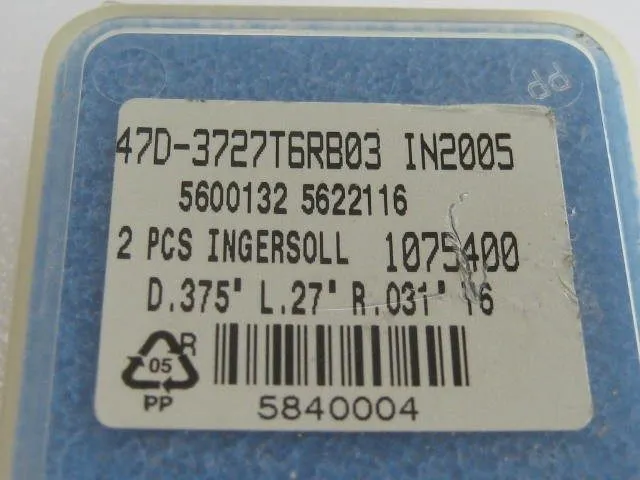 Режущий инструмент Ingersoll 47D-3727T6RB03 IN2005 (pkg/2) 3/8 ChipSurfer Carbid — фото лота 1