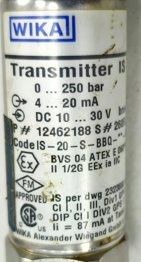 Датчик давления Wika IS-20-S 5000psi Pressure Transmitter 52744997 4-20mA 10-30V