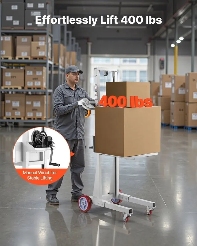 Оборудование 400lb Dual-Function Winch Stacker: 6.7-51.1in Lift, 6-Wheel, Adjust