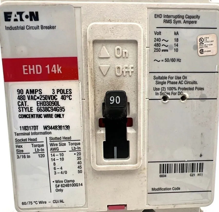 Автоматический выключатель EATON EHD3090L INDUSTRIAL CIRCUIT BREAKER 3POLE 90A 4