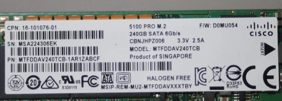 Сервер Dell PowerEdge R740 BOSS 240GB M.2 SATA SSD 0CM88M Micron MTFDDAV240TCB