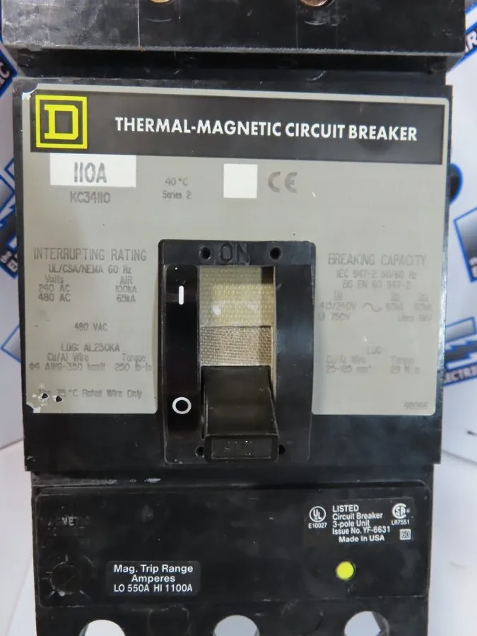 Автоматический выключатель Square D KC KC34110 3 Pole 110 Amp 480V Gray Label Ci