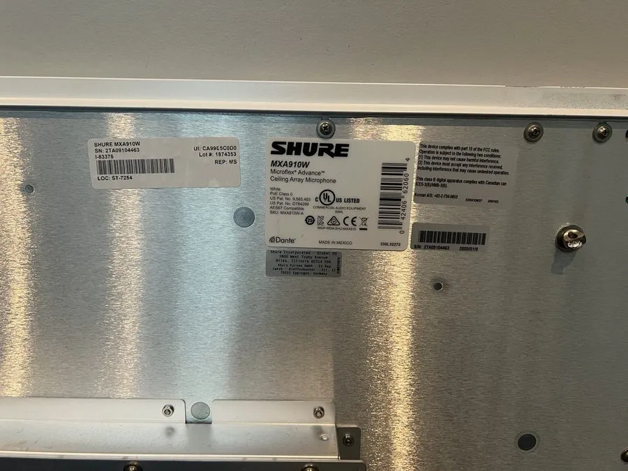 Микрофон Shure MXA910W Microflex Advance White Ceiling Array Microphone Dante Po — фото лота 2