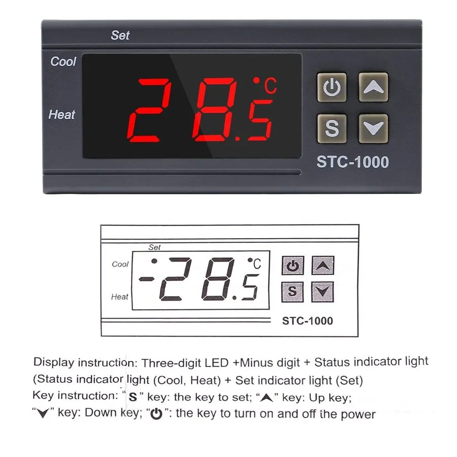 Датчик температуры 12/24/110-220V STC-1000 Temperature Controller Thermostat Con